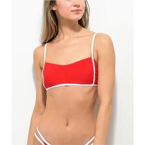 Damsel Womens Bikini Top Sz XL Mini Cayenne Rib Red White NEW Swim
